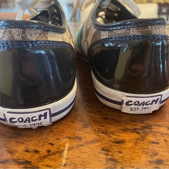 Coach Folly Sneakers Brown with green and blue stripe Size 7.5 - Picture 7 of 11